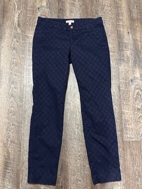 Lilly Pulitzer Navy Blue Kelly Textured Skinny Pant Ankle Pant 29” Inseam Size 4